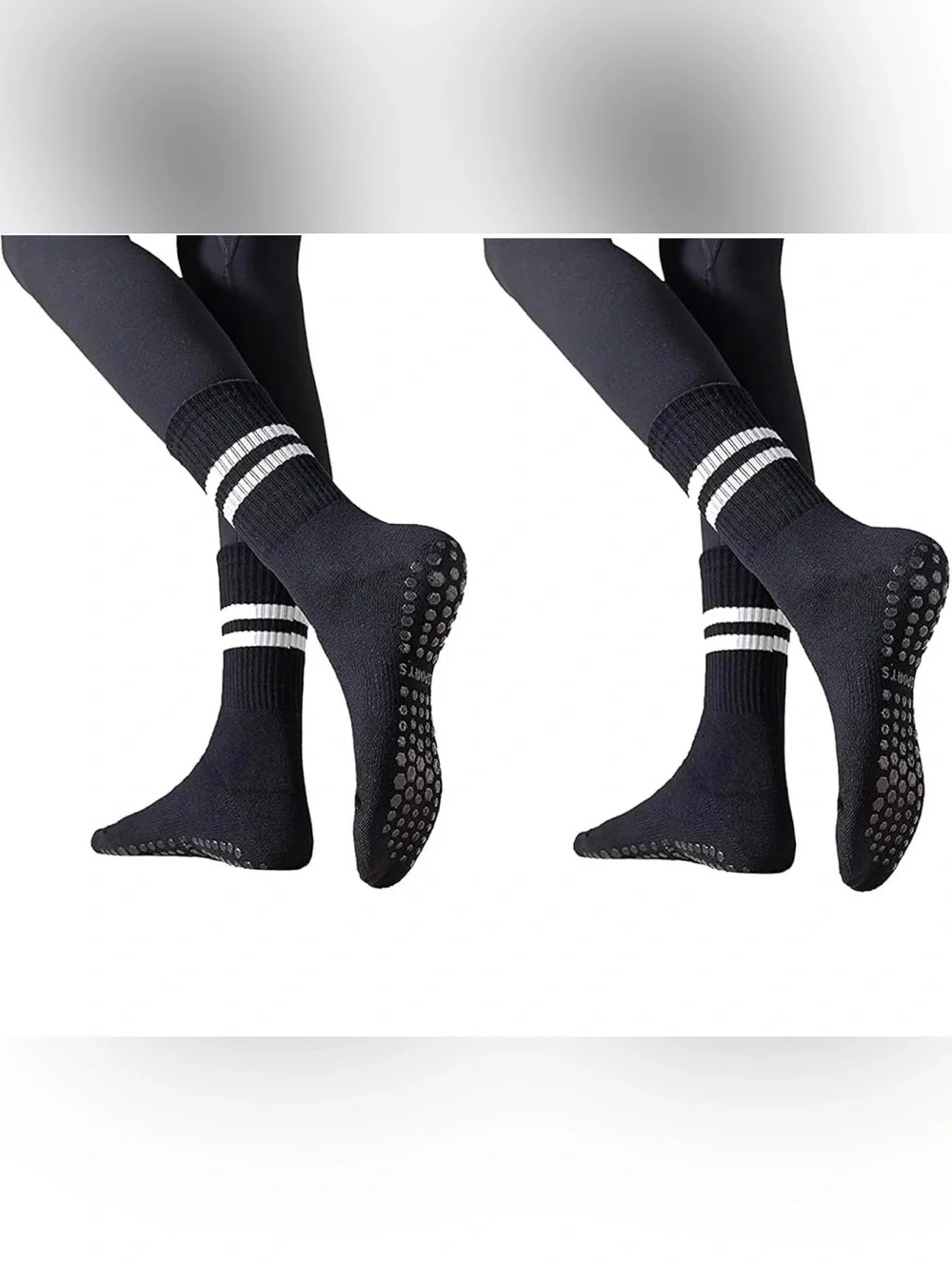 Black Crew Non-Slip Athletic Socks with White Double Stripes NIP 3-5 Pairs